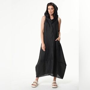 ◾️H4 Gothic Industrial Hooded Sleeveless Black Loose Fit Maxi Dress